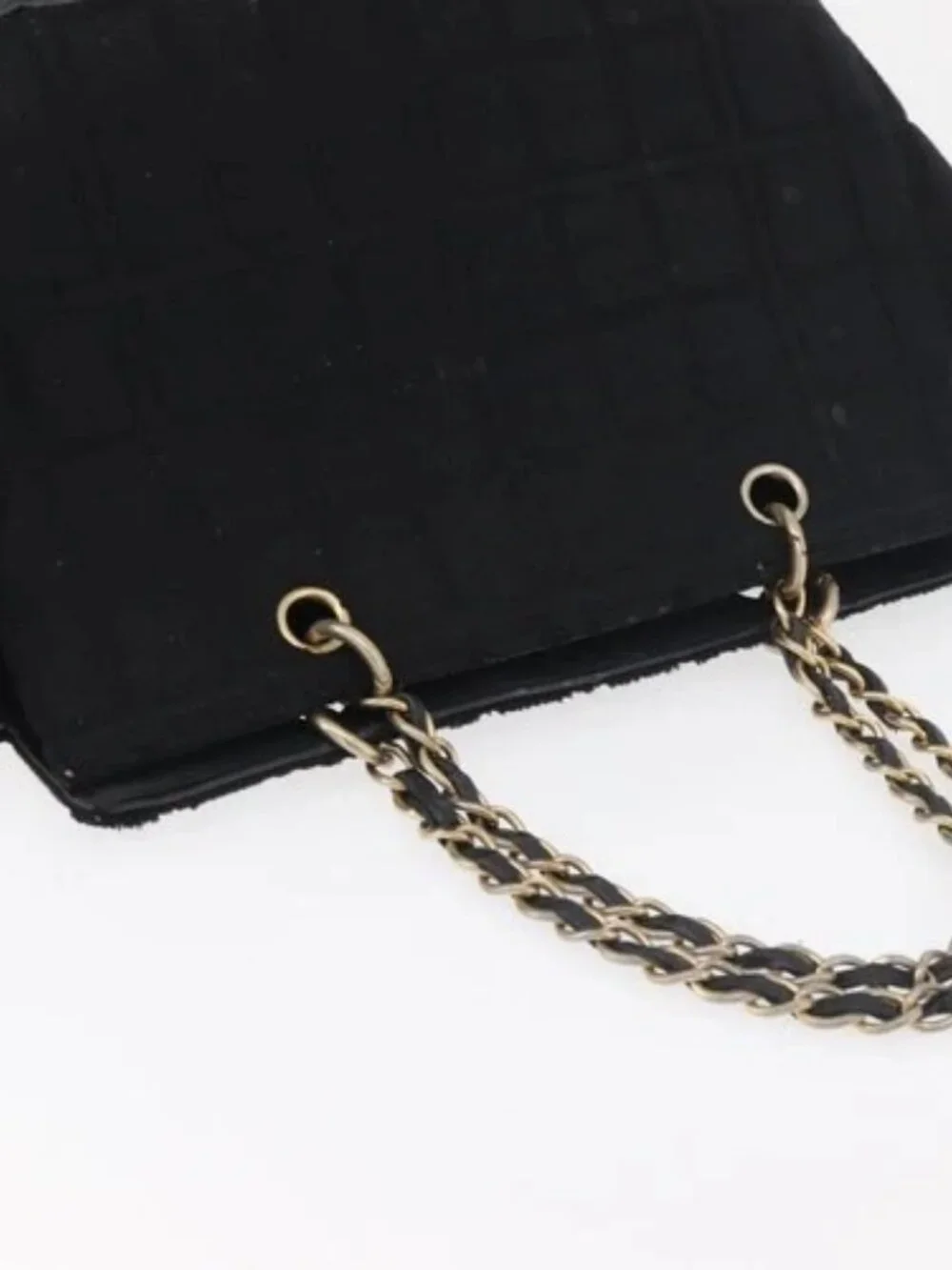 CHANEL Chain Hand Bag Cotton Black Gold CC Auth bs23972